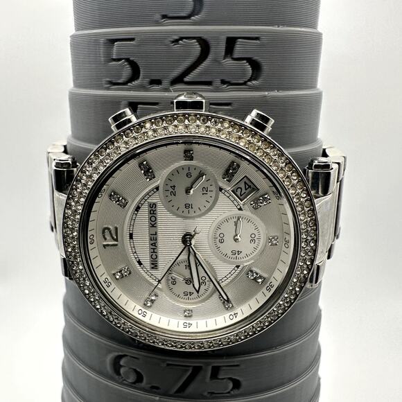Michael Kors MK5353 Silver-Tone Crystal Bezel Chronograph Quartz Watch